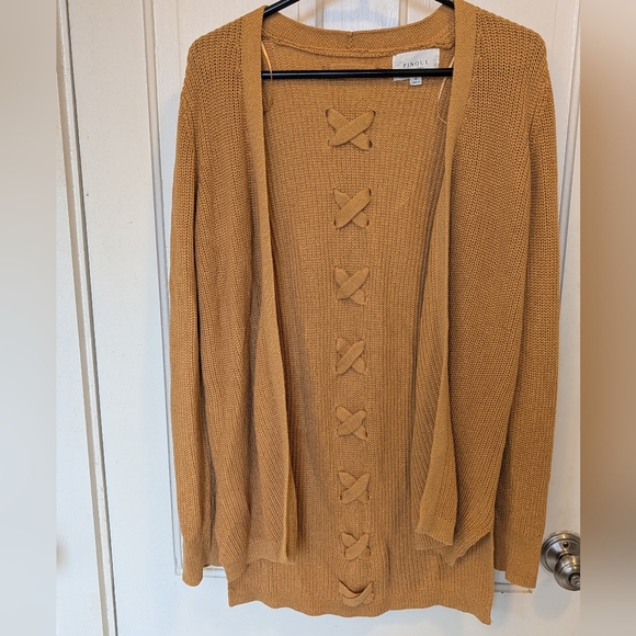 Open-Front Knitted Cardigan with Lace Up Back Detail - Picture 1 of 10